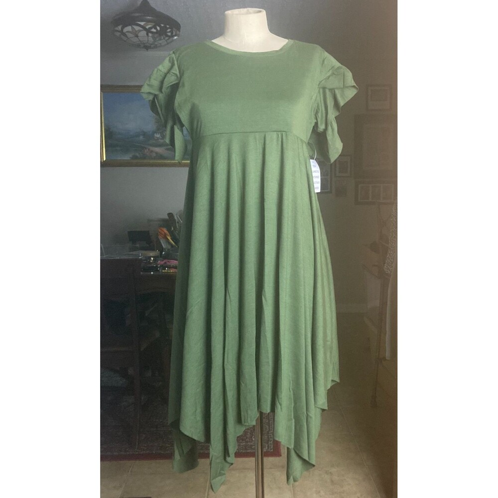 Joyfolie Mia Joy Milana Dress Girls 14 Olive Green Ruffle Sleeve Cottagecore NWT